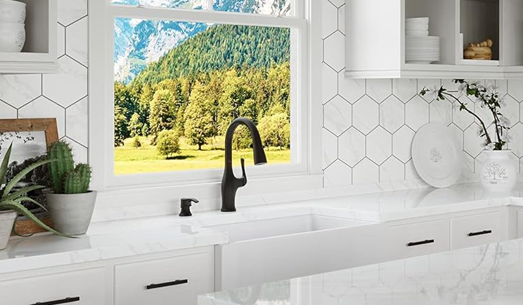 Pfister Wray Kitchen Faucet with Pull Down Sprayer and Soap Dispenser Single Handle High Arc Matte Black Finish